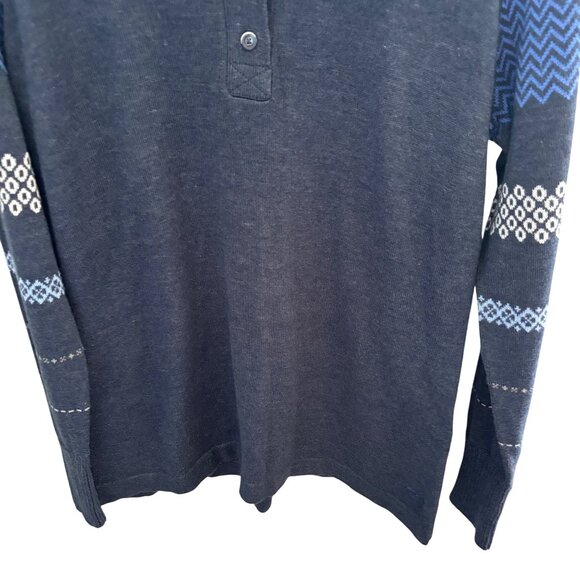 Woolrich Women's Crew Neck Henley Deep Indigo Blue Sweater Sz Large Cotton Blend - Picture 4 of 8